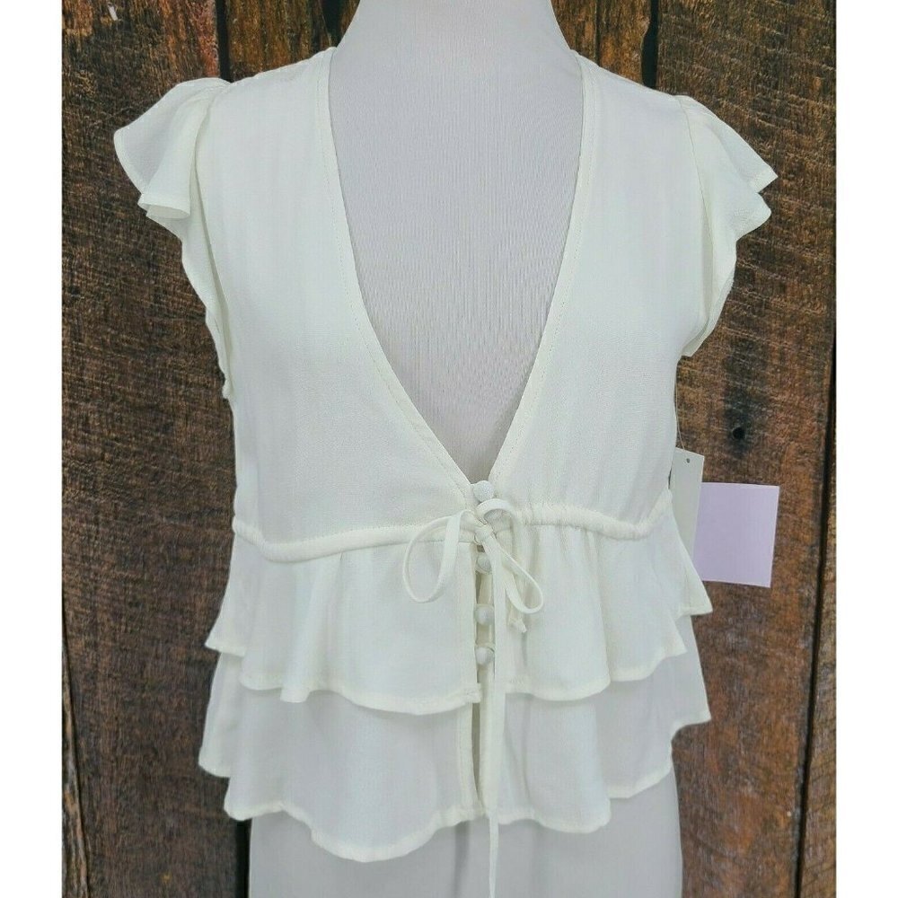 New Flynn Skye Cecilia Blouse Womens XS Solid Off White Short Sleeve Top